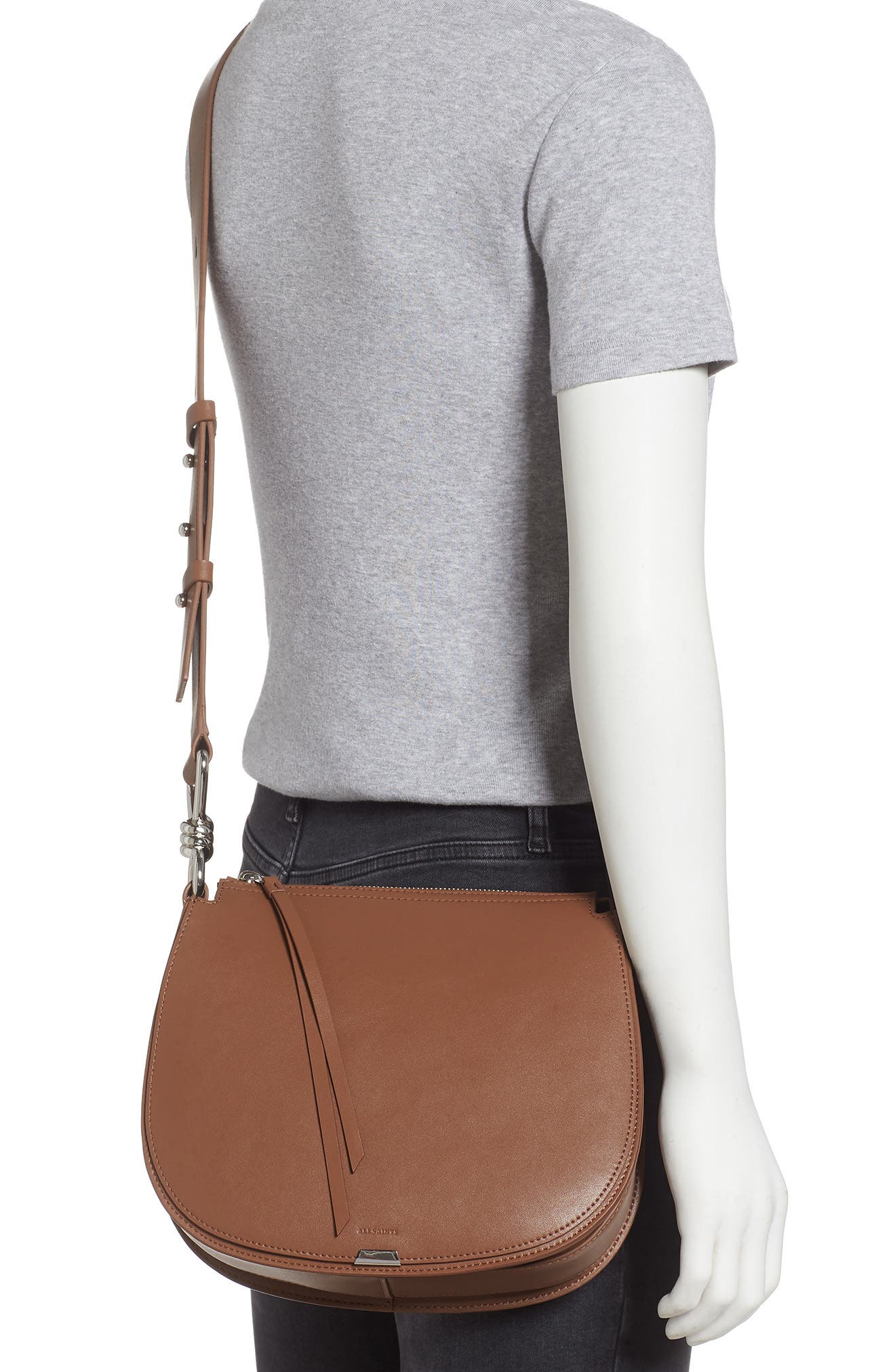 AllSaints Captain Round Leather Crossbody Bag, Alternate, color, 