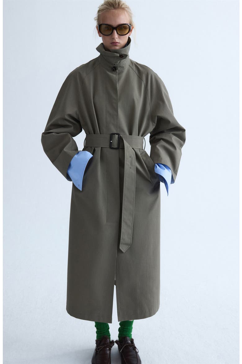 Shirt Collar Belted Trench Coat, Alternate, color, KHAKI GREEN