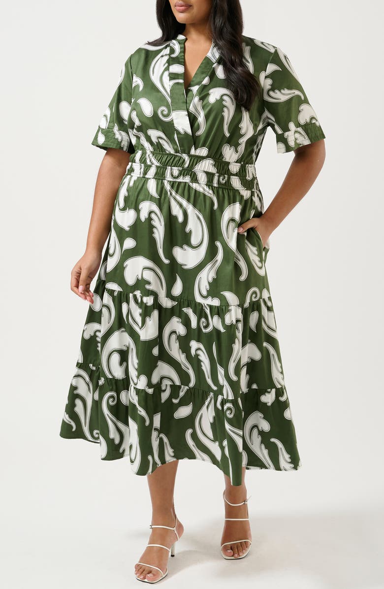 Estelle Sandswept Faux Wrap Midi Dress, Alternate, color, Green Print