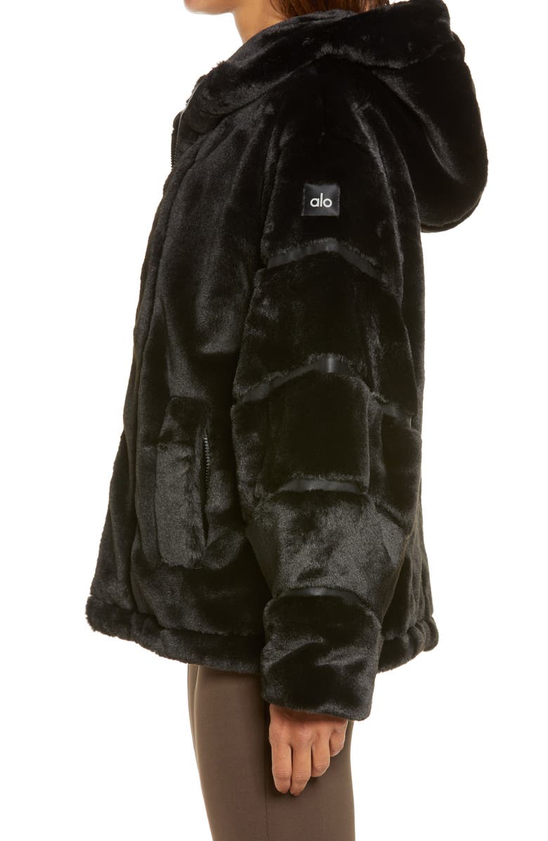 Alo Knock Out Hooded Faux Fur Hooded Jacket, Alternate, color,