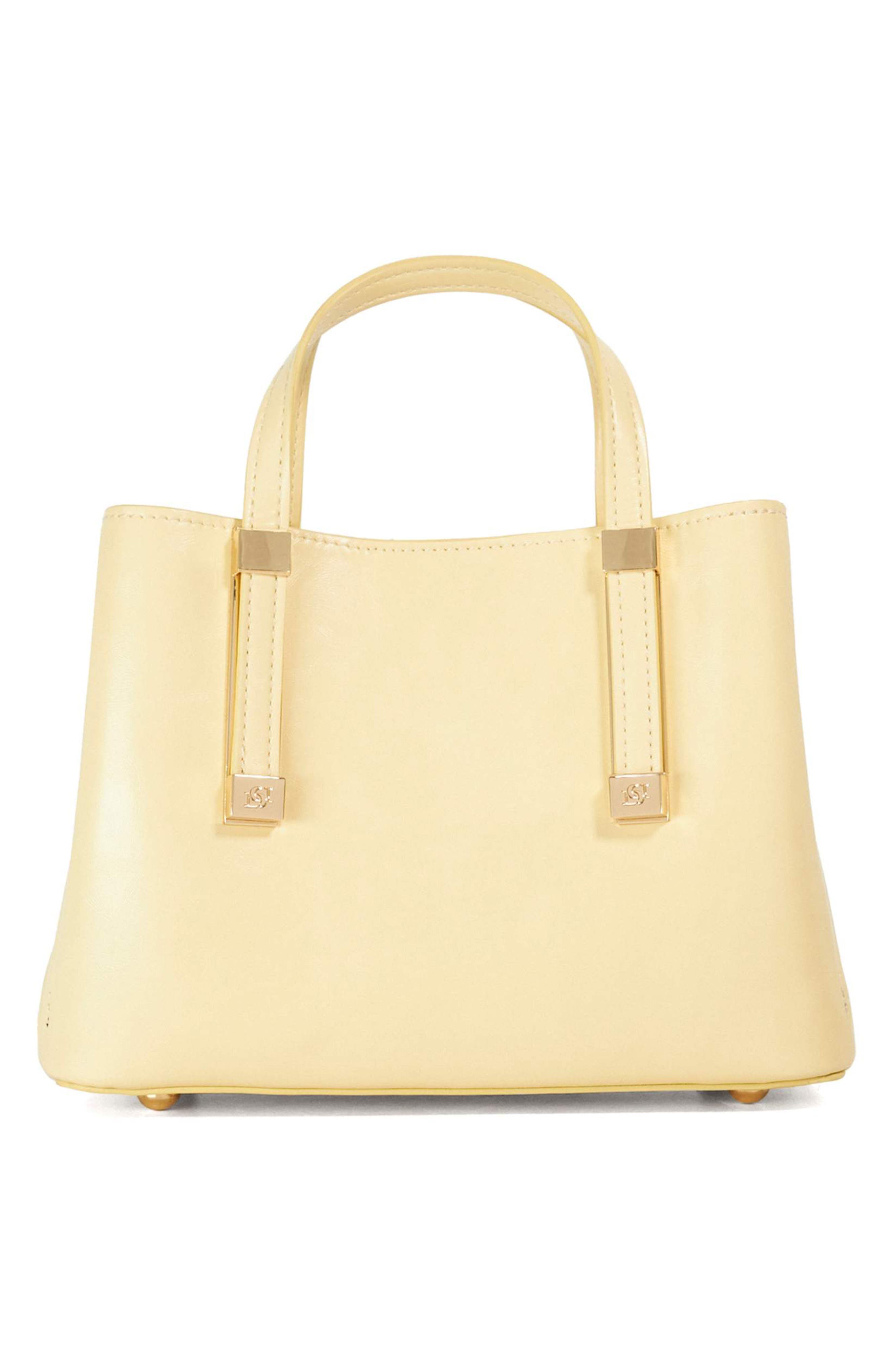 Dinkydorry Faux Leather Top Handle Bag, Alternate, color, LEMON SYNTHETIC