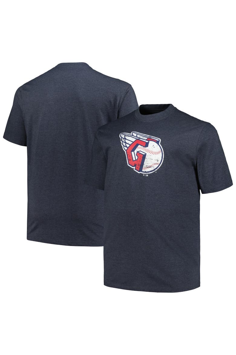 Men's Profile Heather Navy Cleveland Guardians Big & Tall Weathered Logo T-Shirt, Alternate, color, Heather Navy