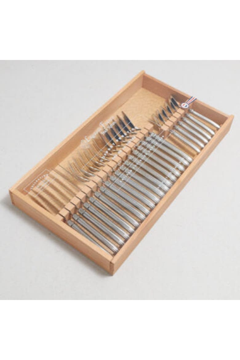 Platine 24 Piece Flatware Set in Wood Box with Acrylic Lid, Alternate, color, Platine Stainless Steel