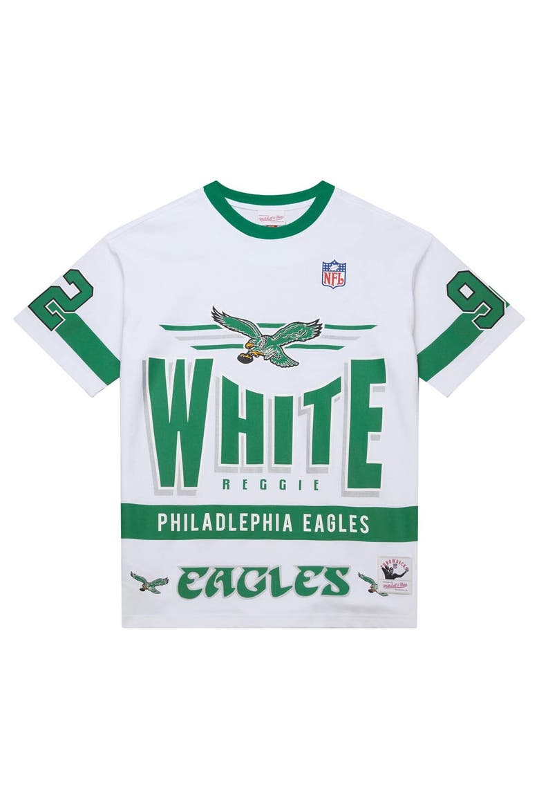 Men's Mitchell & Ness Reggie White White Philadelphia Eagles Name & Number Team Origins Vintage Logo T-Shirt, Alternate, color, White