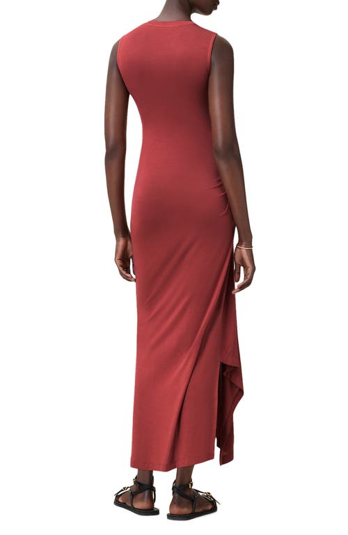 Allsaints Womens Burnt Brick Re Rivi Draped Jersey Midi Dress In Brown