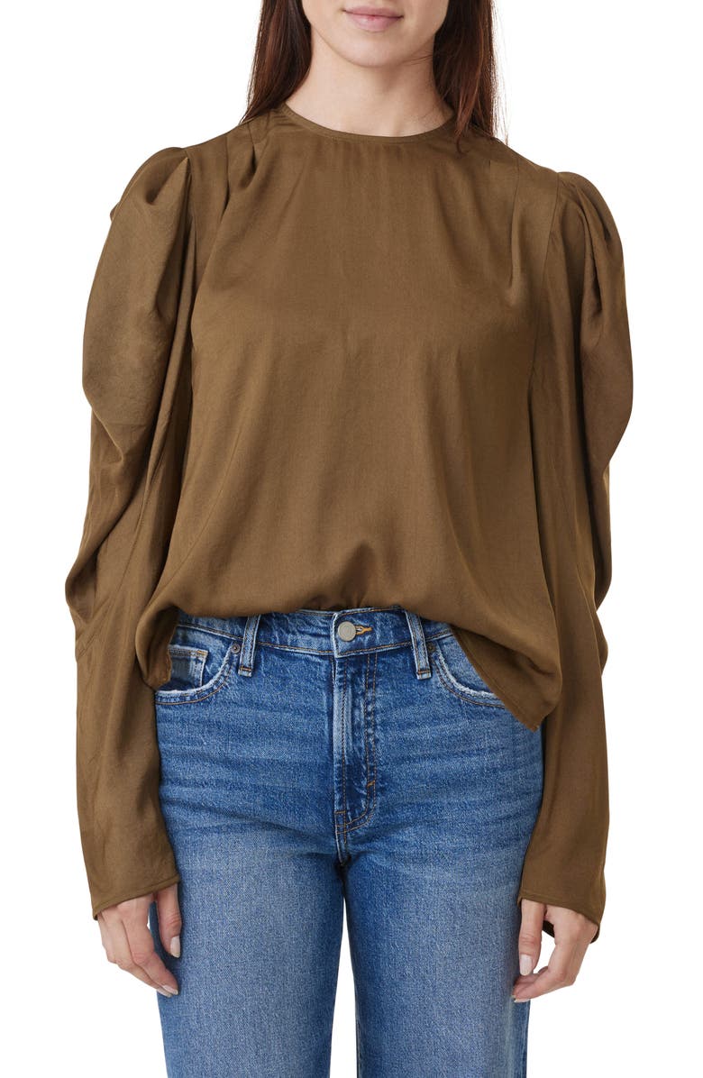 Habitual Puff Shoulder Drape Top, Main, color, Moss