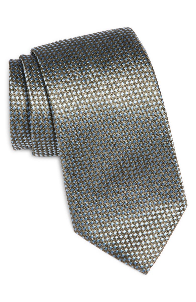 Canali Neat Silk Tie, Main, color, Green