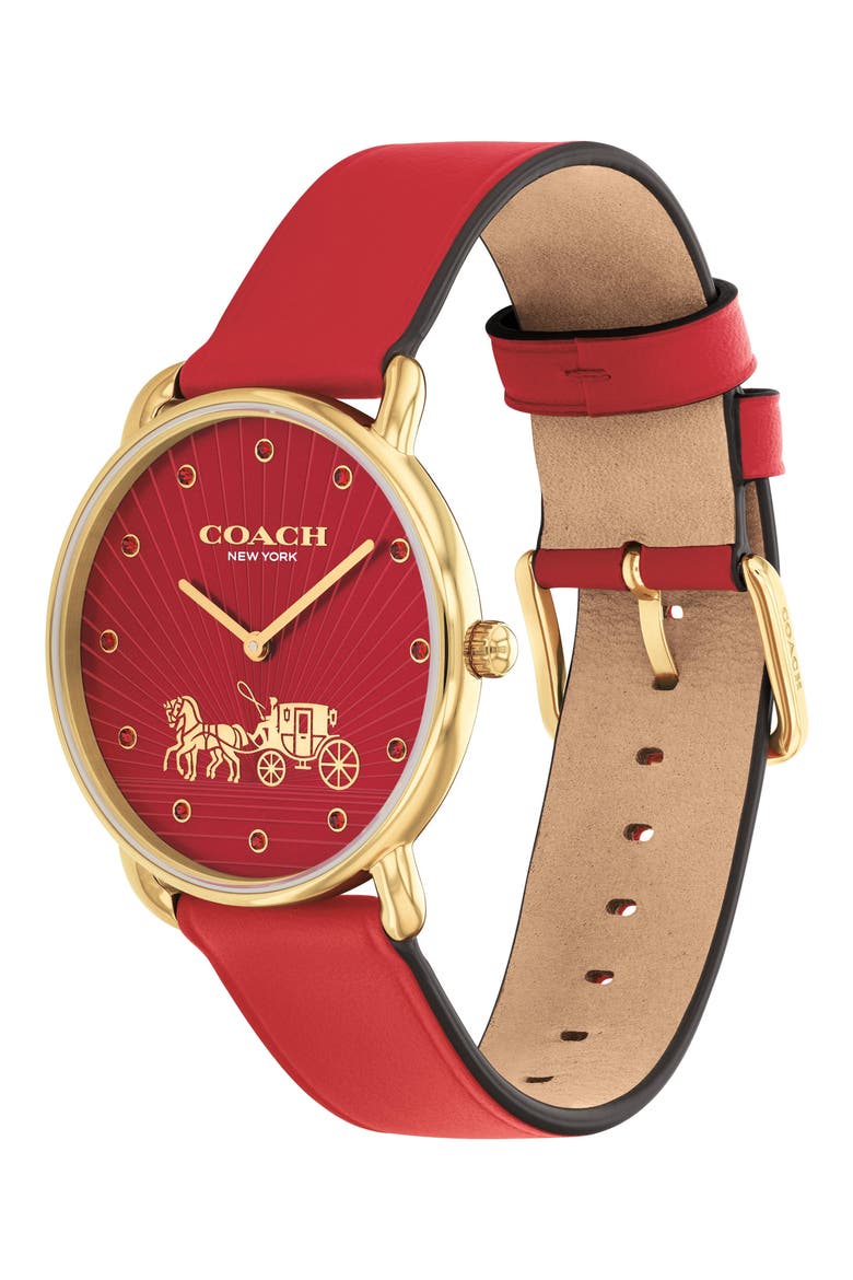 Elliot Leather Strap Watch, 36mm, Alternate, color, RED