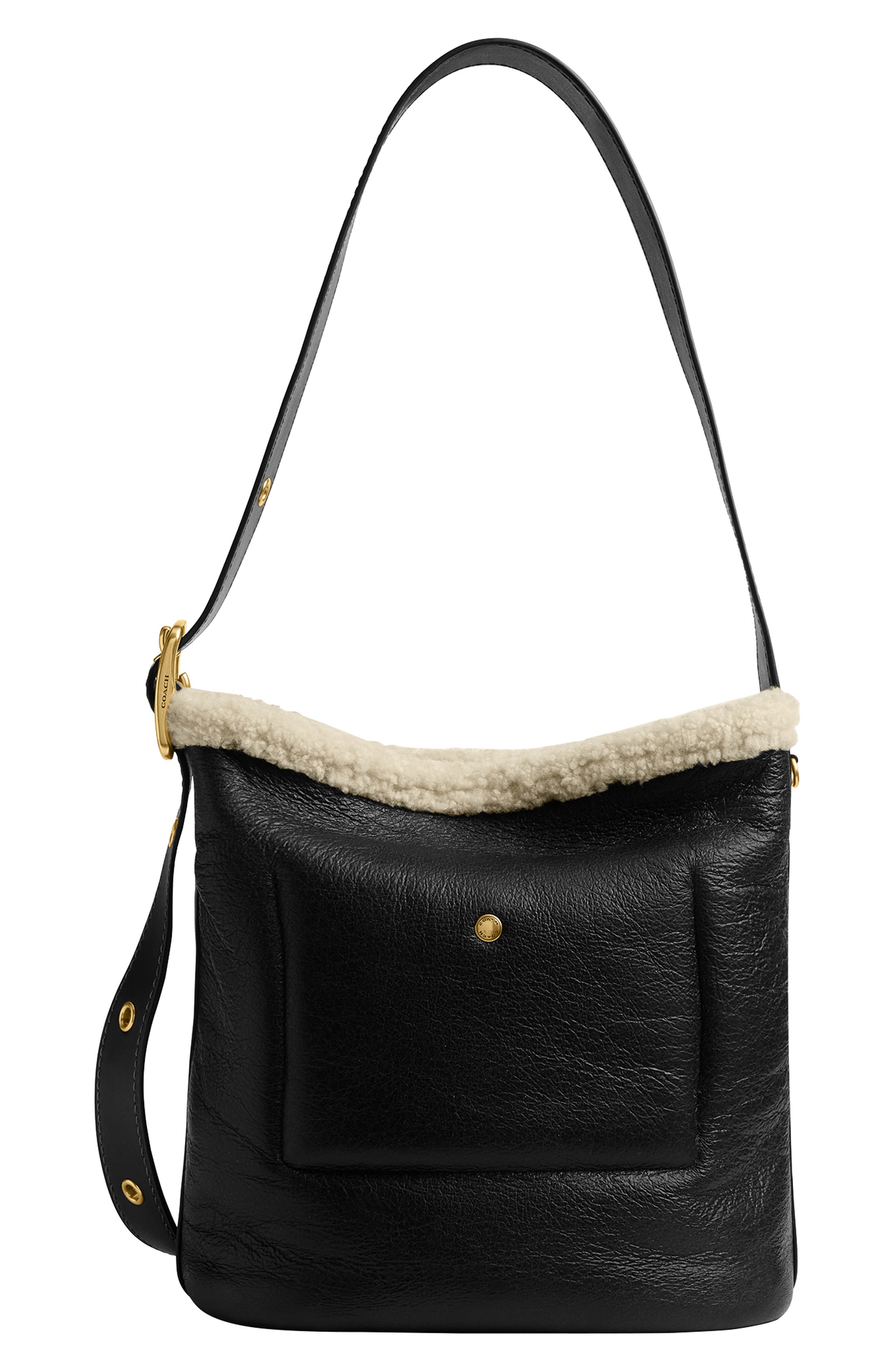 COACH Bleecker Bucket Bag with Genuine Shearling Trim, Alternate, color, B4/ Black Natural