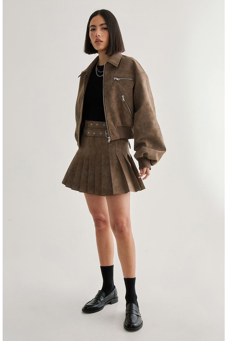 Oversized Faux Leather Bomber Jacket, Alternate, color, BROWN