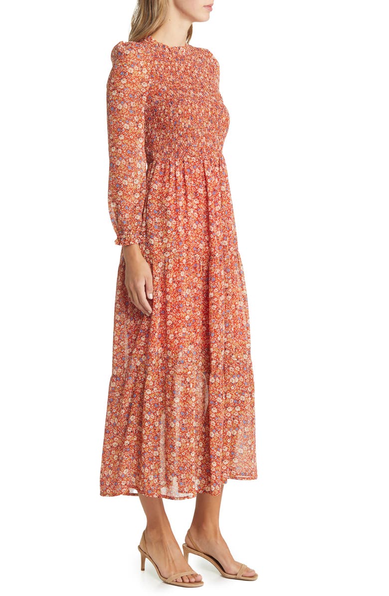 MELLODAY Floral Long Sleeve Smocked Maxi Dress, Alternate, color, 