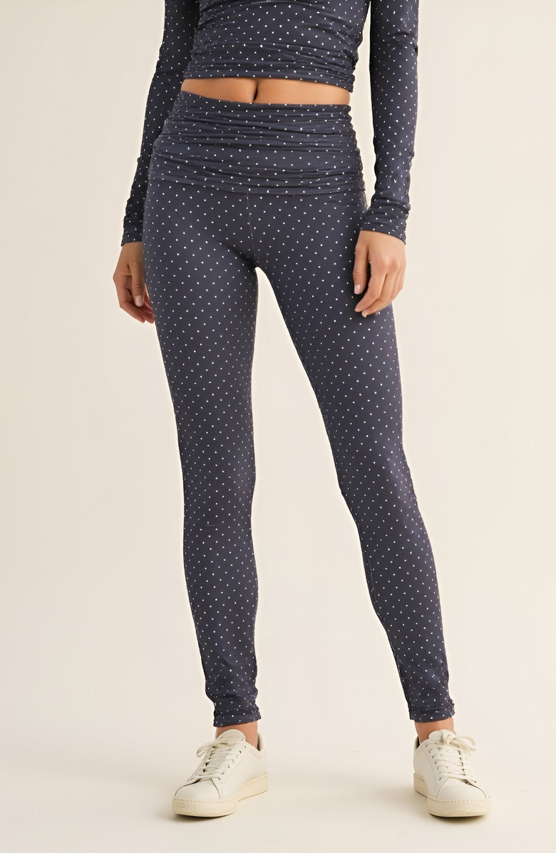 Modenaire Polka Dot Print High Waist Full-Length Leggings with Wide Waistband, Main, color, Navy / White Polka Dot