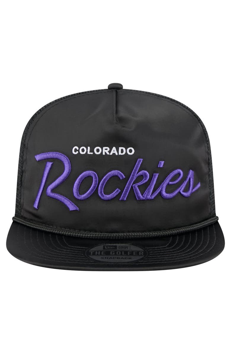 New Era Men's New Era Black Colorado Rockies Retro Satin Script Golfer Adjustable Hat, Alternate, color, Black