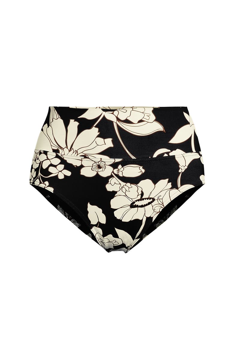 Lands' End Chlorine Resistant Pinchless High Waisted Bikini Bottoms, Alternate, color, Black/Egret Lilies