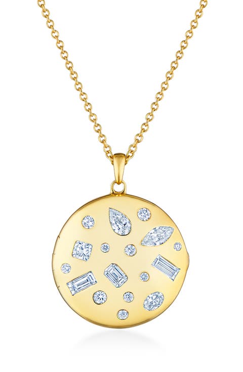 18k Gold Diamond Locket Pendant Necklace