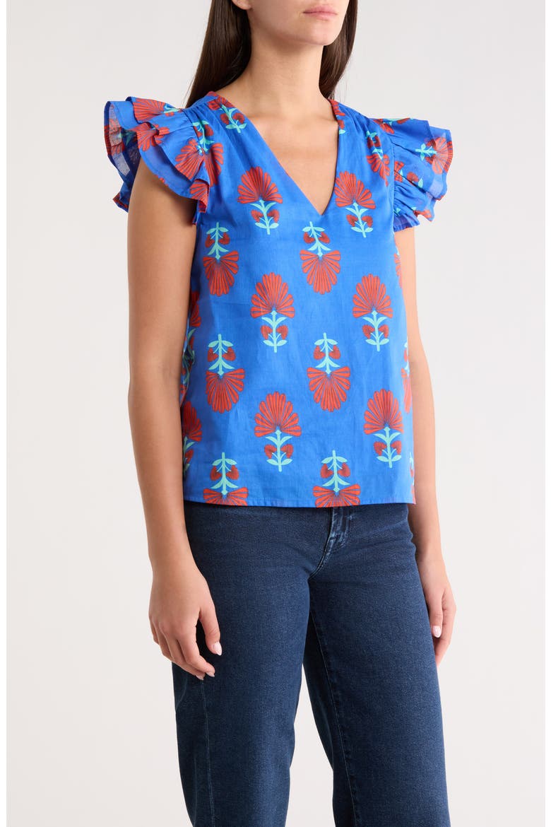 Lucinda Floral Seni Ruffle Sleeve Top, Alternate, color, BLUE-RED