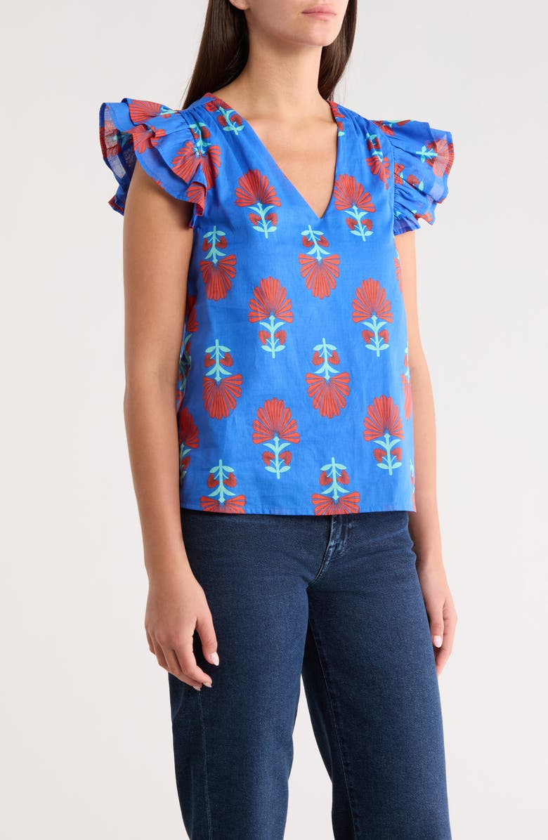 SUGARLIPS Lucinda Floral Seni Ruffle Sleeve Top, Alternate, color, Blue-Red