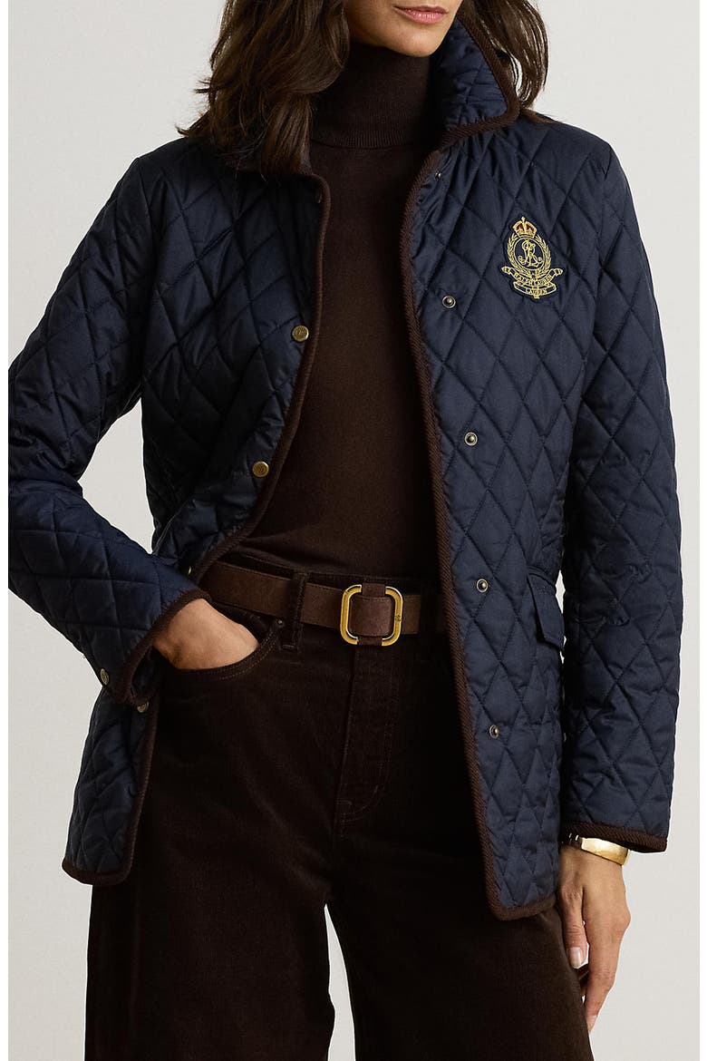 Butterpile Crest Quilted Jacket, Main, color, DK NAVY