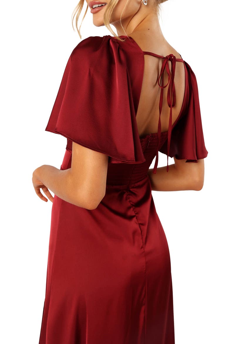 Casper Flutter Sleeve Satin Dress, Alternate, color, WINE