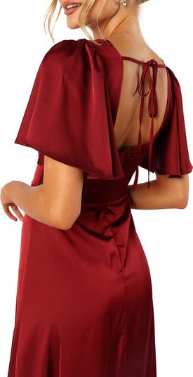 Casper Flutter Sleeve Satin Dress