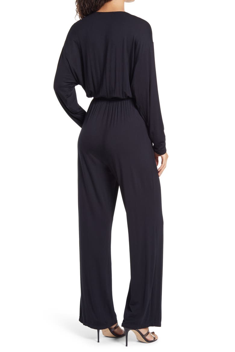 Faux Wrap Long Sleeve Jumpsuit, Alternate, color, BLACK