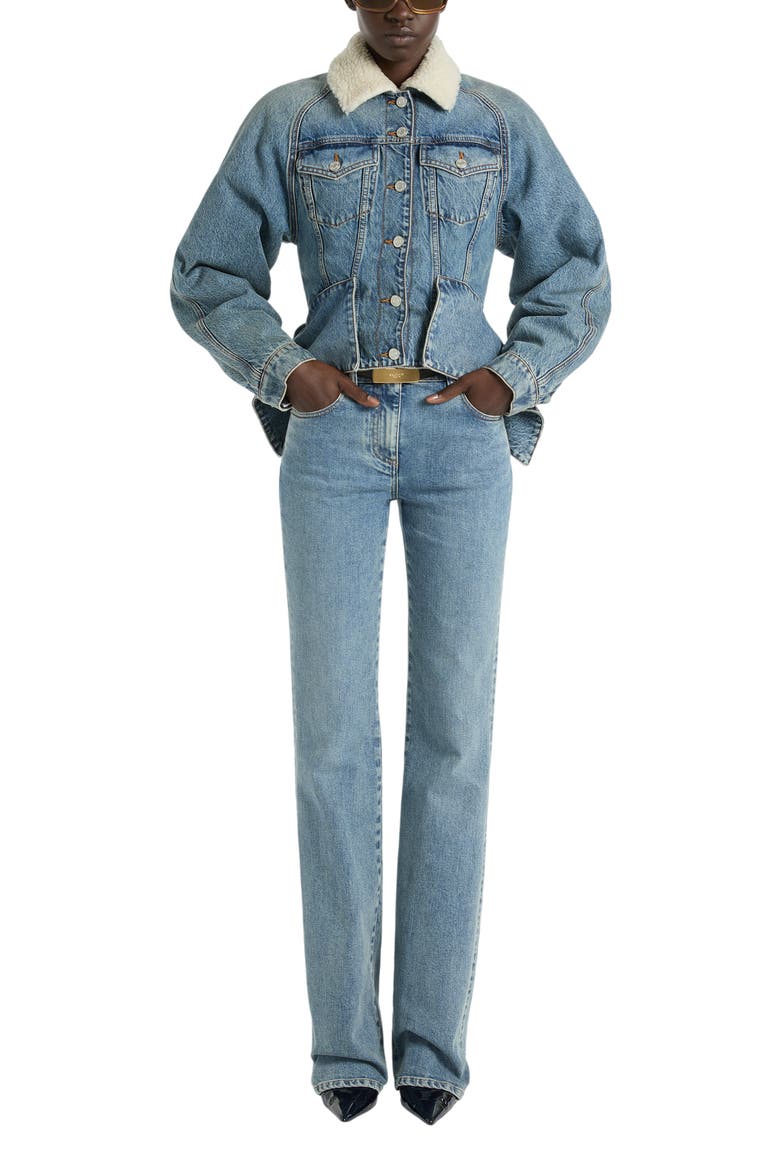 Faded Denim Peplum Jacket, Main, color, blue