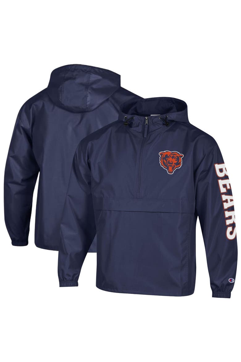 Men's Champion Navy Chicago Bears Packable Hooded Windbreaker Half-Zip Jacket, Main, color, Navy