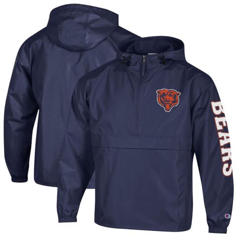 Men's Champion Navy Chicago Bears Packable Hooded Windbreaker Half-Zip Jacket