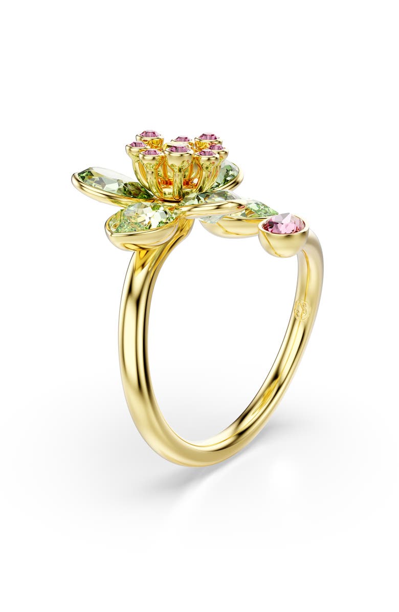 Swarovski Idyllia Crystal Flower Bypass Ring, Alternate, color, Green