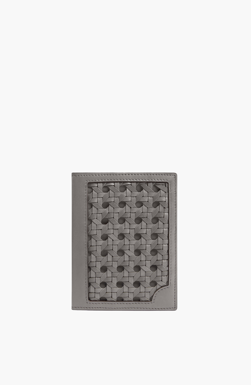 Aviteur Double Calfskin Paglia Di Vienna Weave Passport Holder In Gray