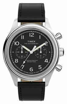 Timex® Waterbury Metropolitan Chronograph Leather Strap Watch, 41mm