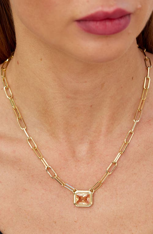 Savvy Cie Jewels Open Link Cubic Zirconia Pendant Necklace In Gold/topaz