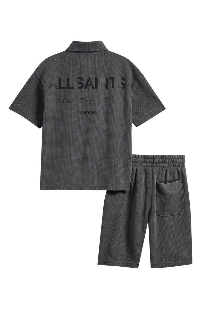 smALLSAINTS by ALLSAINTS Kids' Waffle Knit Polo & Shorts Set, Alternate, color, Black