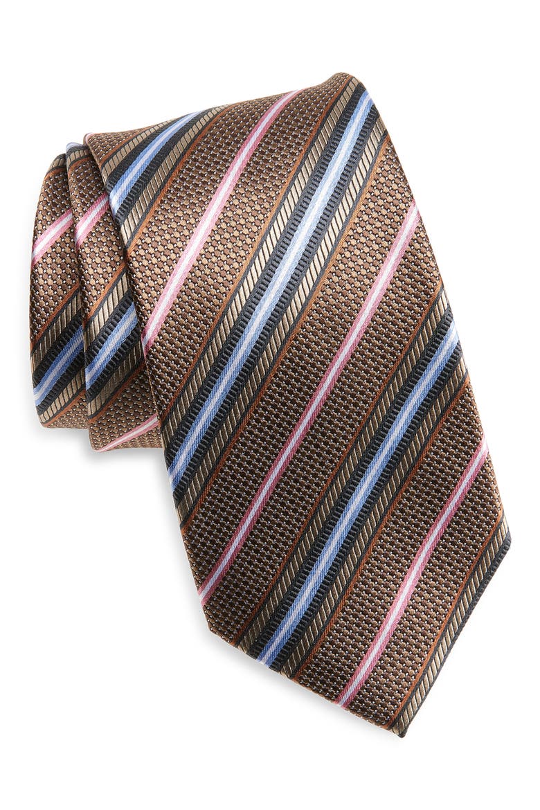 Stripe Jacquard Silk Tie, Main, color, BROWN