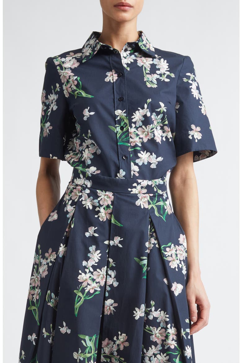 Floral Organic Cotton Poplin Button-Up Shirt, Main, color, PAINTED ORCHID NAVY