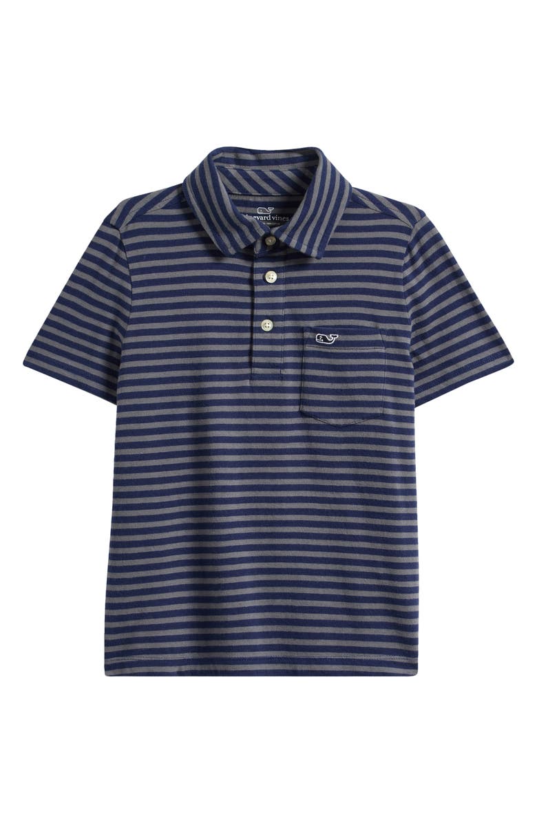 vineyard vines Kids' Island Stripe Pocket Polo, Main, color, Sch Stripe Navy/ Grey Heather