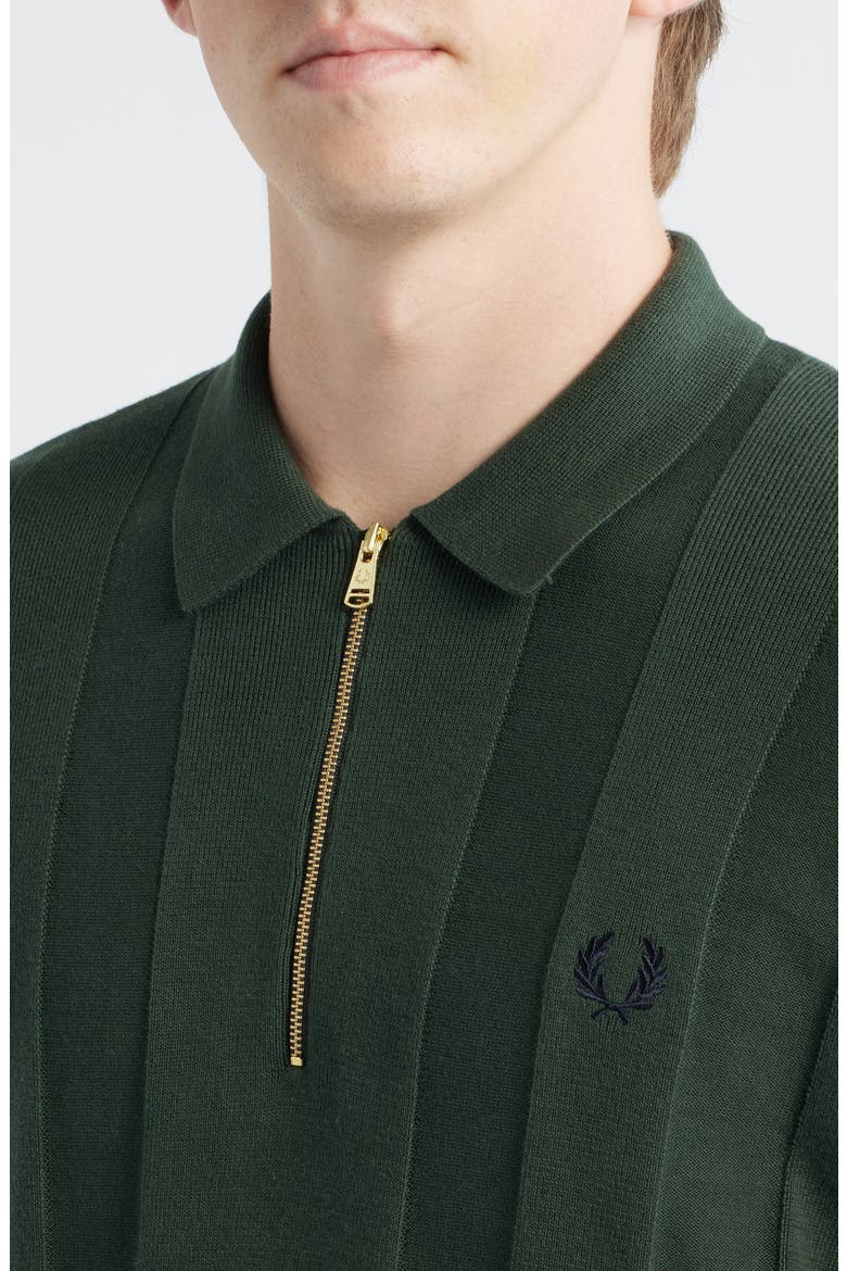 Fred Perry Long Sleeve Textured Stripe Cotton Zip Polo Sweater