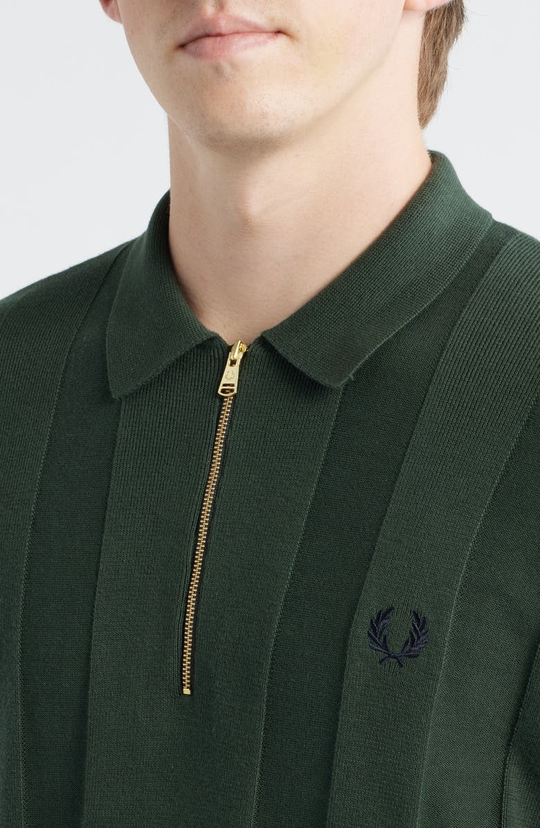 Fred Perry Long Sleeve Textured Stripe Cotton Zip Polo Sweater, Alternate, color, Court Green
