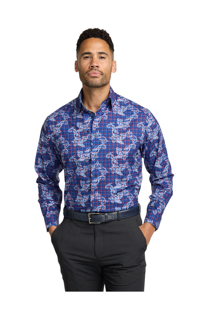 Paul Fredrick Performance Stretch Check Casual Shirt, Alternate, color, Navy/Red