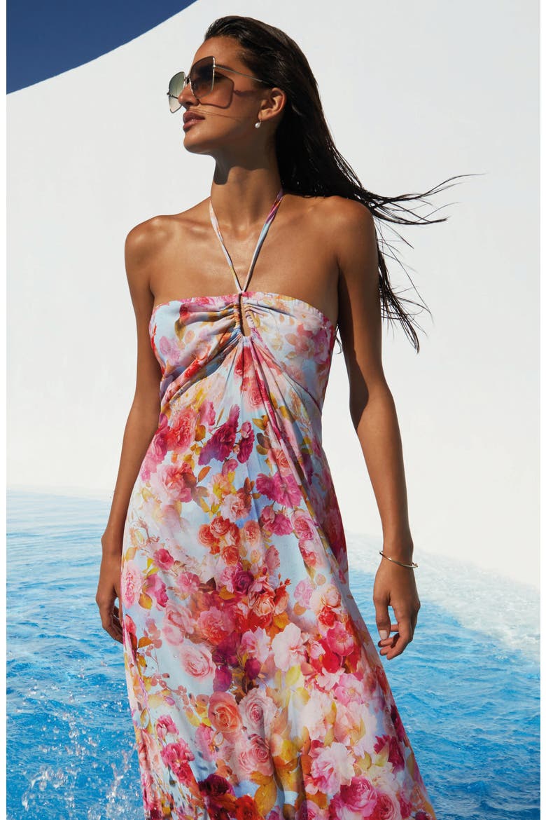 Cheri Soft Cloud Floral Cover-Up Halter Dress, Alternate, color, MULTI