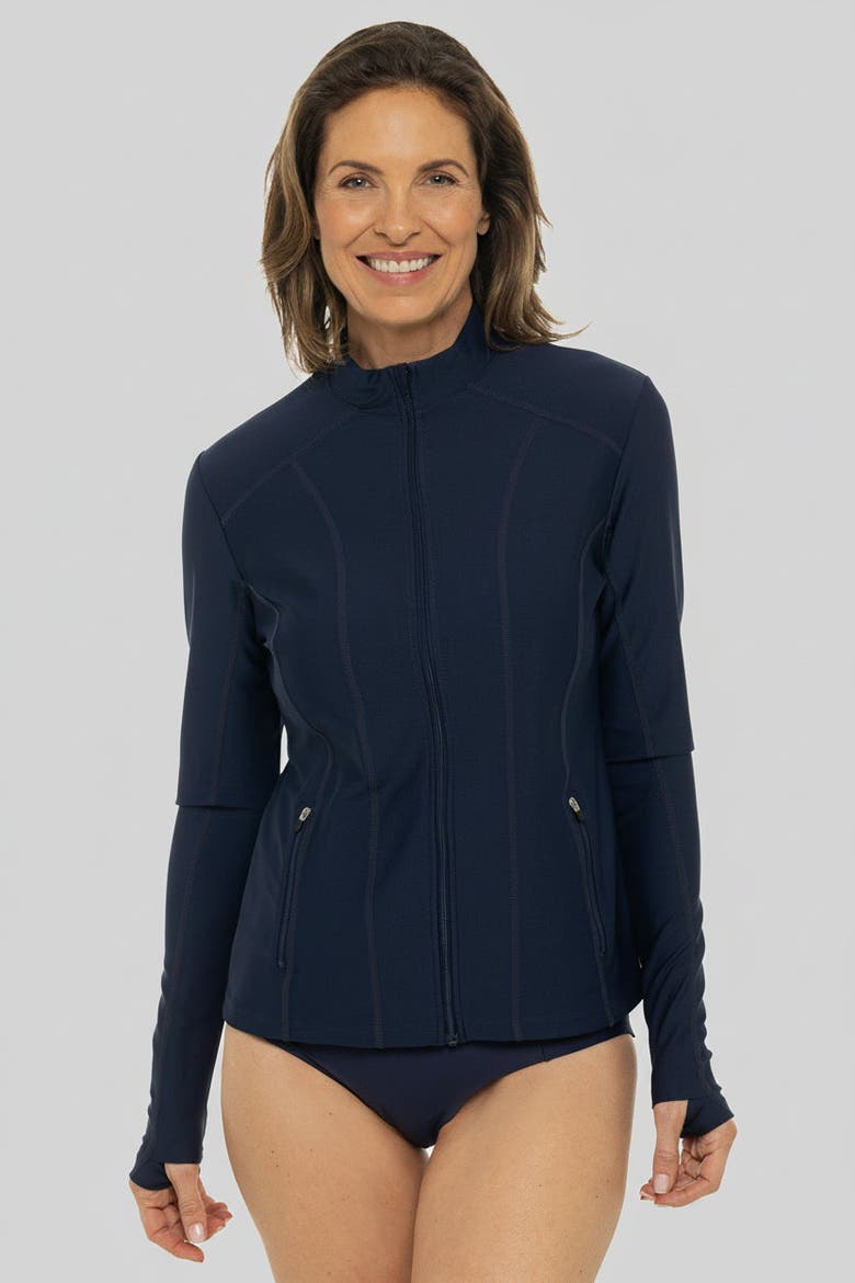 Women's Malawi Fitted Swim Jacket with Full Zip, UPF 50+ Sun Protection, Main, color, Navy