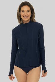Coolibar Women's Fitted Swim Jacket with Full Zip, UPF 50+ Sun Protection, Malawi