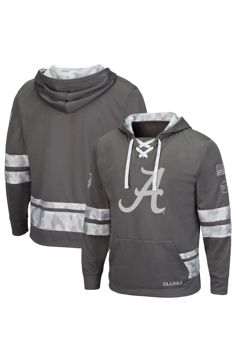 COLOSSEUM Men's Colosseum Gray Alabama Crimson Tide OHT Military Appreciation Lace-Up Pullover Hoodie, Main, color,