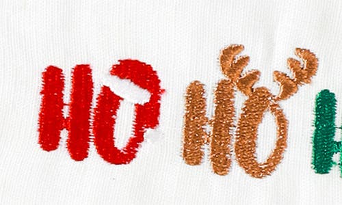 Tiramisu Set Of 4 Embroidered Ho Ho Ho Linen Cocktail Napkins In Multi