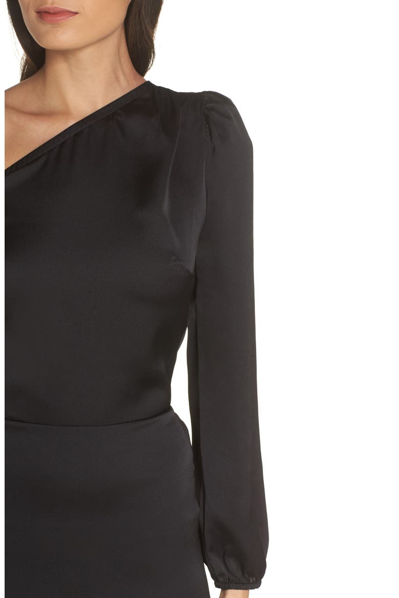 One-Shoulder Satin Dress, Alternate, color, BLACK