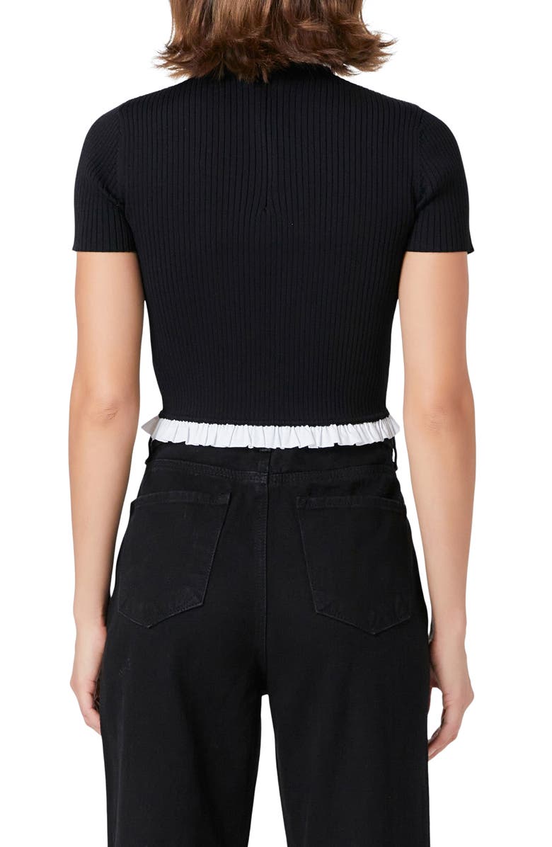 Endless Rose Contrast Ruffle Rib Knit Crop Top, Alternate, color,