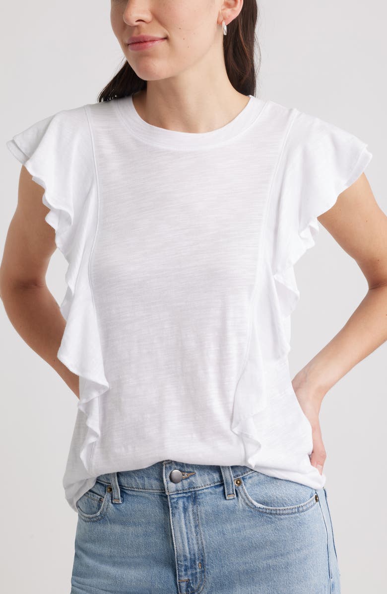 Caslon<sup>®</sup> Cascade Ruffle Cotton Blend Top, Main, color, White