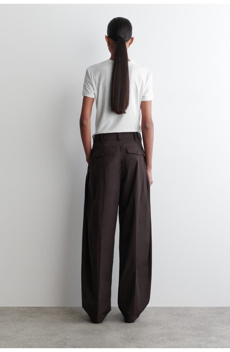 COS Pleated Cotton Barrel-Leg Trousers, Alternate, color, Dark Brown