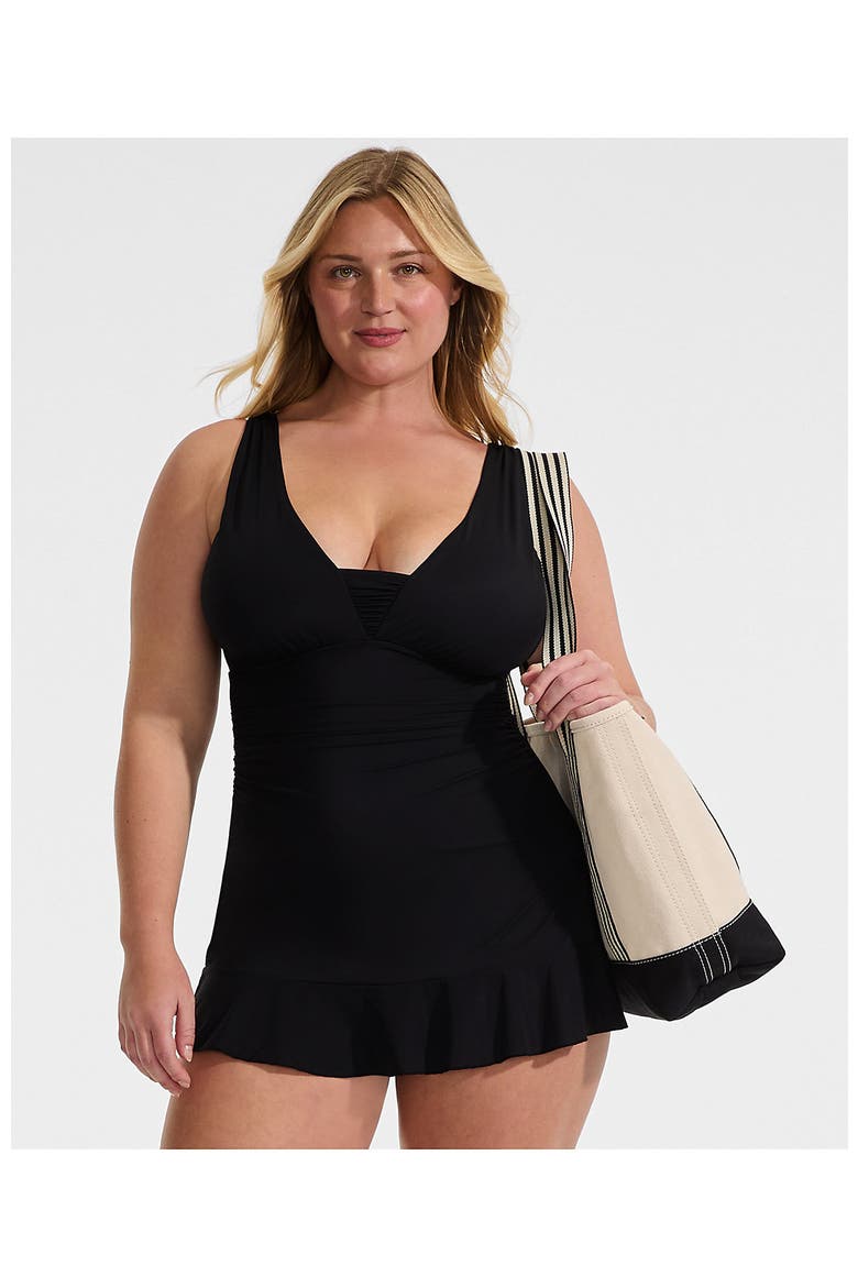 Plus Size SlenderSuit Grecian Mini Swim Dress, Alternate, color, Black