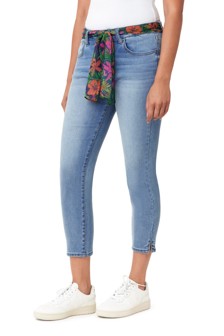 Belted Mid Rise Skinny Cropped Jeans, Alternate, color, PELLEGRINI LILLIES